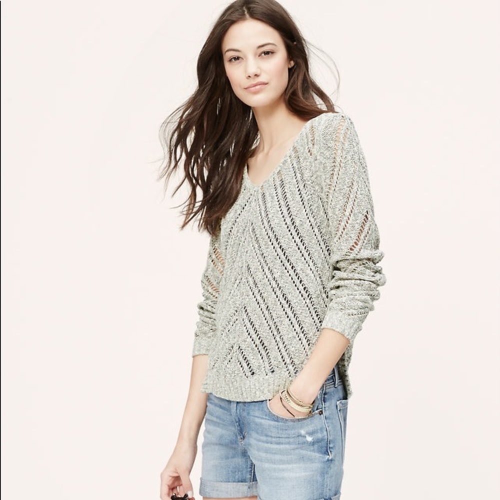 Loft Chevron Pointelle Knit Sweater